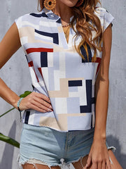 Printed Loose Sleeveless V-Neck T-Shirts Tops