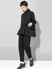 Original Solid Color Smocked High-Neck Sweatshirts