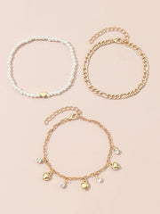 Beaded Chains Tasseled Triple Layered Anklets