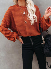Hollow Solid Color Long Sleeves Loose Round-Neck Sweater Tops Pullovers Knitwear