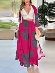 Flower Print Pockets Loose Two Pieces Set Pants Set