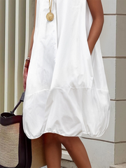 Loose Sleeveless Buttoned Solid Color Lapel Midi Dresses Shirt Dress