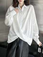 Buttoned Solid Color Long Sleeves Loose Lapel Blouses&Shirts Tops