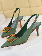 Belt Buckle Pointed-Toe Sling Shoes Pumps