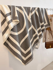 Contrast Color Fringed Keep Warm Printed Striped Shawl&Scarf