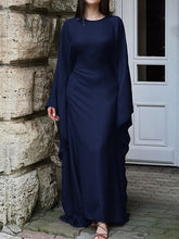 Solid Color Batwing Sleeves Long Sleeves Round-Neck Maxi Dresses