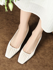 Pleated Shallow Cut Square-Toe Pumps