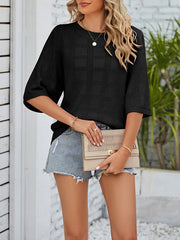 Hollow Solid Color Loose Round-neck T-Shirts Tops