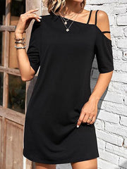 Asymmetric Solid Color Loose Short Sleeves One-shoulder Mini Dresses