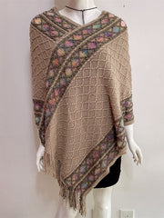 Asymmetric Tasseled Loose V-Neck Shawl&Cloak Cape