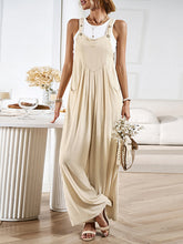 Pleated Pockets Split-Joint Loose Sleeveless Spaghetti-Neck Overalls