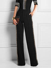 Buttoned Pockets Solid Color High Waisted Loose Trousers Pants