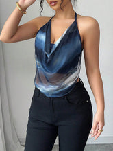 Backless Contrast Color Gradient Loose Sleeveless Halter-Neck Vest Top