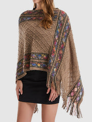 Asymmetric Tasseled Loose V-Neck Shawl&Cloak Cape