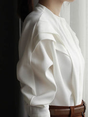 Pleated Solid Color Split-Joint Batwing Sleeves Loose Round-Neck Blouses