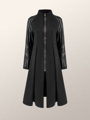 Split-Front Split-Joint Zipper A-Line Long Sleeves Stand Collar Outerwear