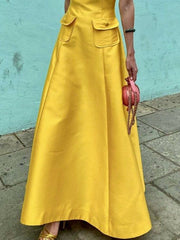 Pockets Solid Color Split-Joint Short Sleeves Round-neck Maxi Dresses