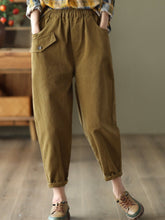Artistic Retro Loose Solid Color Elasticity Casual Harem Pants Bottoms
