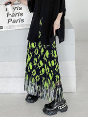 Pleated Printed Split-Joint Tasseled High Waisted H-Line Skirts