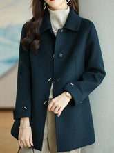 Buttoned Pockets Solid Color Long Sleeves Loose Lapel Woolen Coat
