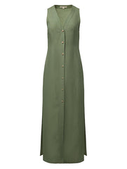 Split-Joint Split-side Loose Sleeveless V-neck Shirt Dress Midi Dresses