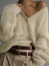 Buttoned Solid Color Long Sleeves Loose V-Neck Cardigan Tops