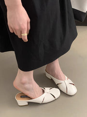 Hollow Round-Toe Shiny Slippers&Mules Pumps
