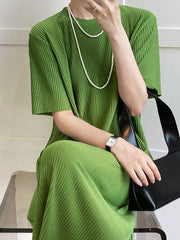 Original Casual Pleated Solid Color Midi Dress