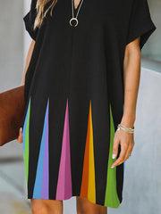 Printed Loose Short Sleeves V-Neck Mini Dresses