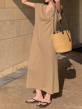Solid Color Batwing Sleeves Loose V-neck Midi Dresses