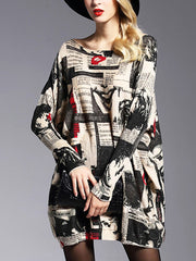 Letter Print Printed Long Sleeves Loose Round-Neck Sweater Tops Pullovers Knitwear