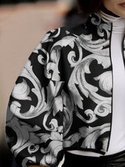 Floral Printed Split-Joint Loose Puff Sleeves High Neck Outerwear Jackets