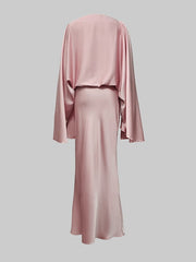 Solid Color Split-Joint Batwing Sleeves Loose Round-Neck Maxi Dresses Evening Dresses