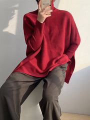 Original 4 Colors Split-Side High-Neck Long Sleeves Sweater Top