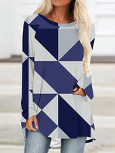 Plaid Printed High-low Long Sleeves Round-neck T-Shirts Tops