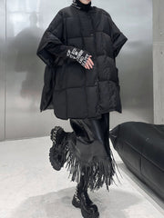 Solid Color Split-Joint Batwing Sleeves Loose Round-Neck Padded Coat