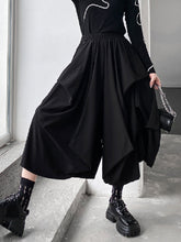 Irregularity Wide Leg Solid Color Elastic Waist Cropped Pants
