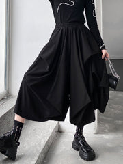 Irregularity Wide Leg Solid Color Elastic Waist Cropped Pants
