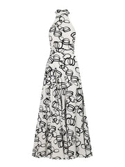 High Waisted Loose Contrast Color No Belt Tied Halter-Neck Jumpsuits