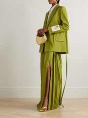 High Waisted Loose Pleated Solid Color Split-Side Skirts