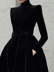 Solid Color Long Sleeves Skinny High Neck Midi Dresses
