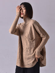 Original Pleated High-Neck Long Sleeves Sweater Top