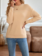 Solid Color Long Sleeves Loose Round-Neck Sweater Tops Pullovers