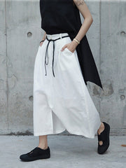 Loose White Linen Split-Side Harem Pants
