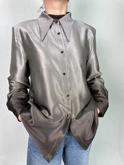Buttoned Gradient Long Sleeves Lapel Blouses&shirts Tops