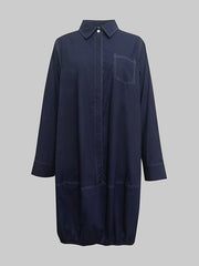 Long Sleeves Loose Buttoned Pockets Solid Color Lapel Midi Dresses
