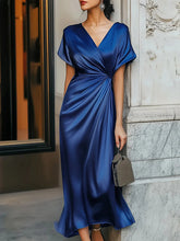 Asymmetric Solid Color Split-Joint Loose Short Sleeves V-neck Maxi Dresses Evening Dresses