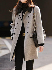 Buttoned Pockets Split-Joint Long Sleeves Loose Lapel Woolen Coat