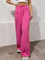 Drawstring Elasticity Solid Color High Waisted Loose Trousers Pants
