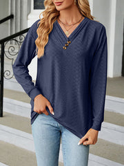 Split-Joint Long Sleeves Loose V-Neck T-Shirts